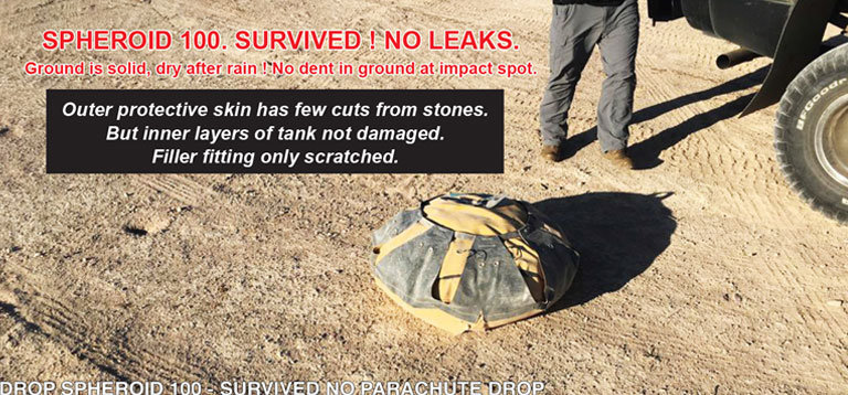 Drop Spheroid – survived no chute drop 50 ft 70 knots